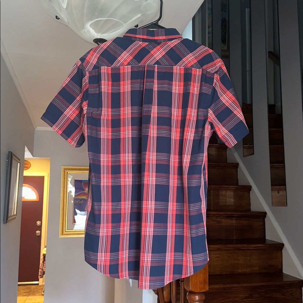 🌺 Levi's Red and Navy Blue Plaid Shirt Sz L - Picture 3 of 7